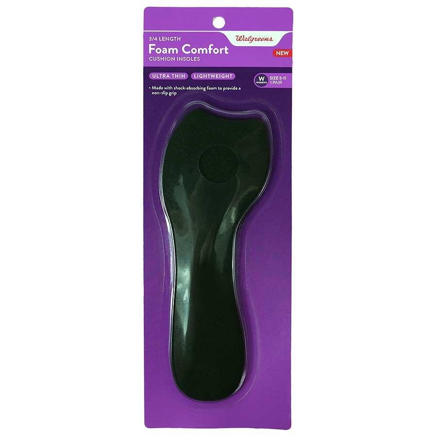 Walgreens 3/4 Length Foam Comfort Cushion Insoles Women's Size 5-11 Black