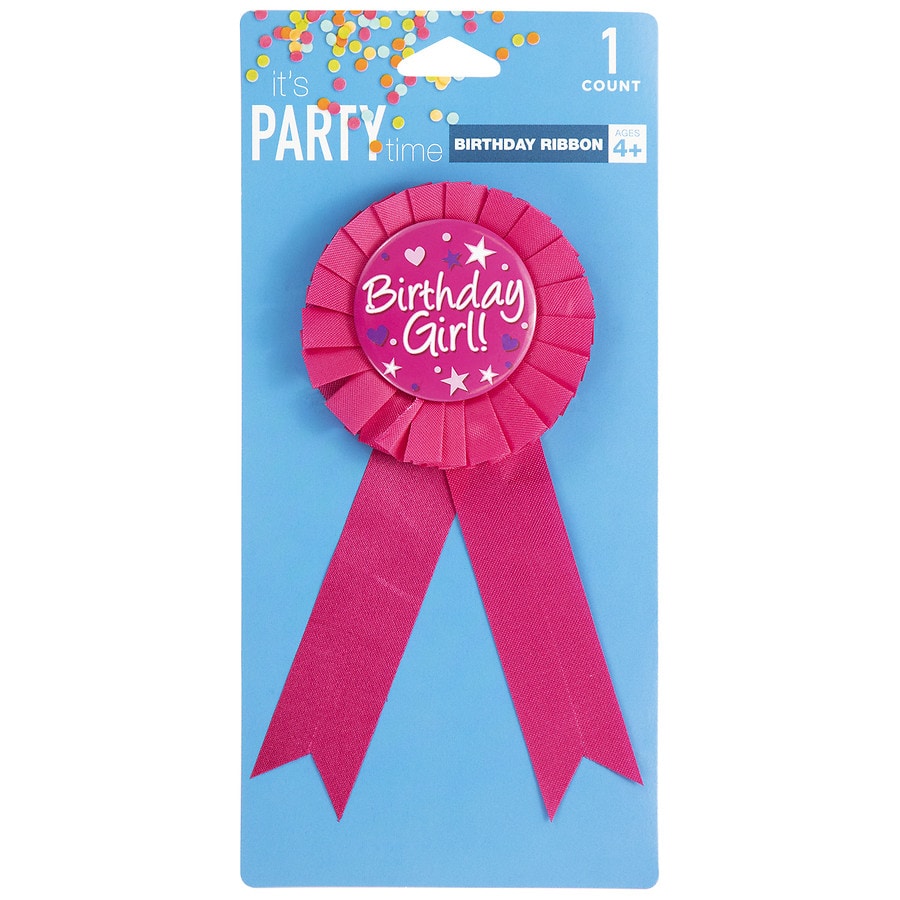 Festive Voice Birthday Award Ribbon Girl Pink