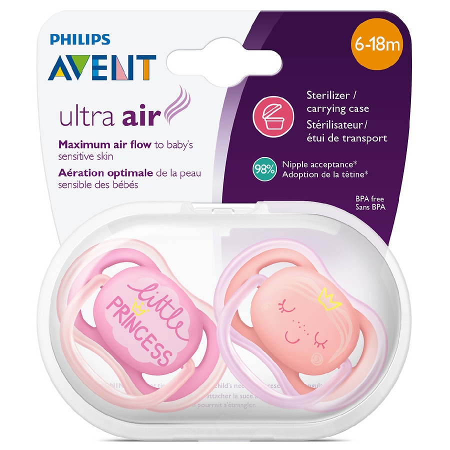  Philips Avent Ultra Air Pacifiers, 6-18 Months, Fashion Decos, (SCF342/23) Multi 