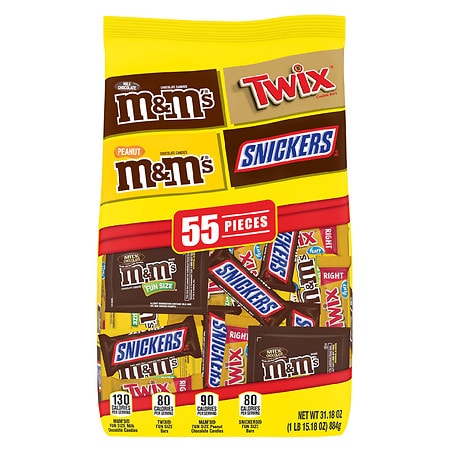 SNICKERS, M&M'S & TWIX Fun Size Chocolate Candy Variety Mix, 31.18-Ounce 55 Piece Bag