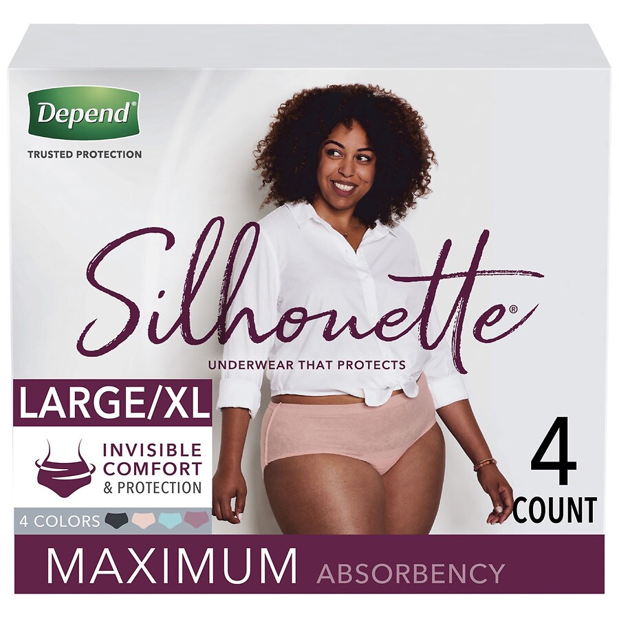 Depend Silhouette Adult Incontinence Underwear for Women, Maximum Absorbency Large/X-Large Pink/Black/Teal/Berry