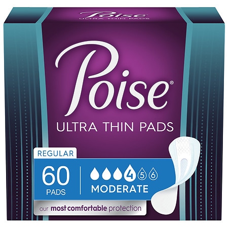 Poise Incontinence Pads, Moderate Absorbency, Regular Length - 60.0 ea