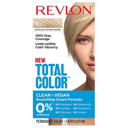 Revlon Total Color Hair Color, Clean and Vegan, 100% Gray Coverage Hair Dye - 100 Extra Light Natural Blonde