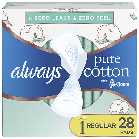 Always Pure Cotton with FlexFoam Pads Regular Absorbency - 28.0 ea