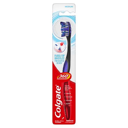Colgate 360 Advanced Floss-Tip Bristles Toothbrush  Medium