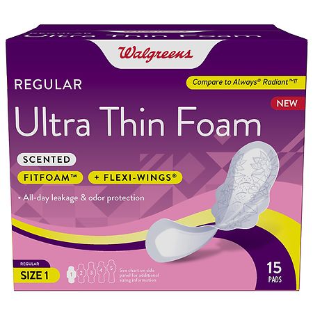 Walgreens Ultra Thin Foam Pads, Regular Absorbency Lightly Scented, Size 1