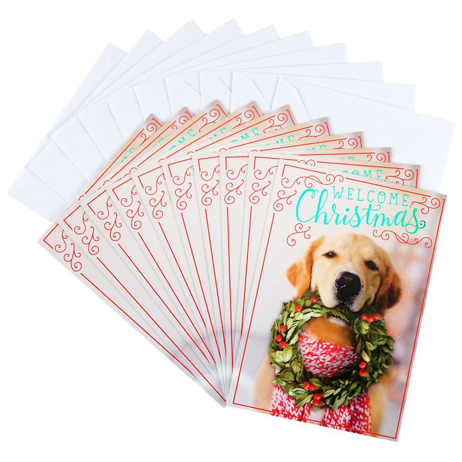 Hallmark Christmas Cards Pack, Puppy with Wreath 10 cards/envelopes