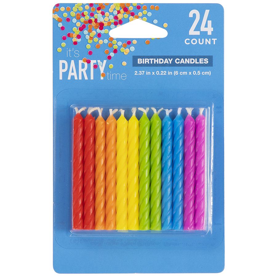 Fabric-Colorful Birthday Cake Candles on red squares 