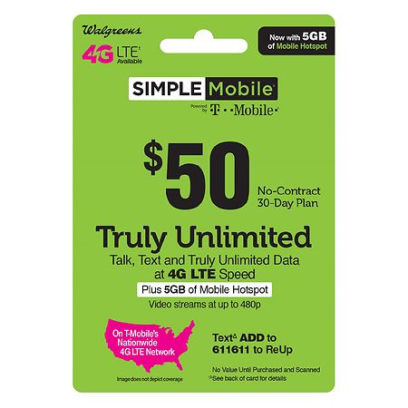 Simple Mobile Prepaid Wireless Airtime Card $50