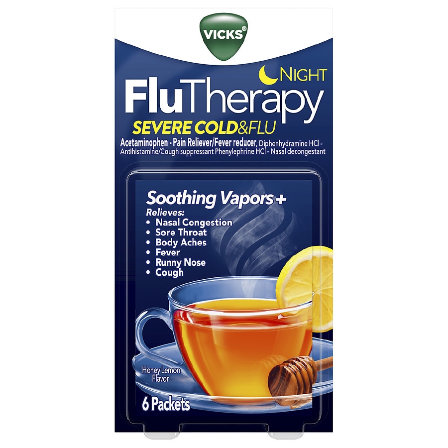  VapoCool FluTherapy SEVERE Cold & Flu Nighttime, Hot Drink, Soothing Vapors Honey Lemon 