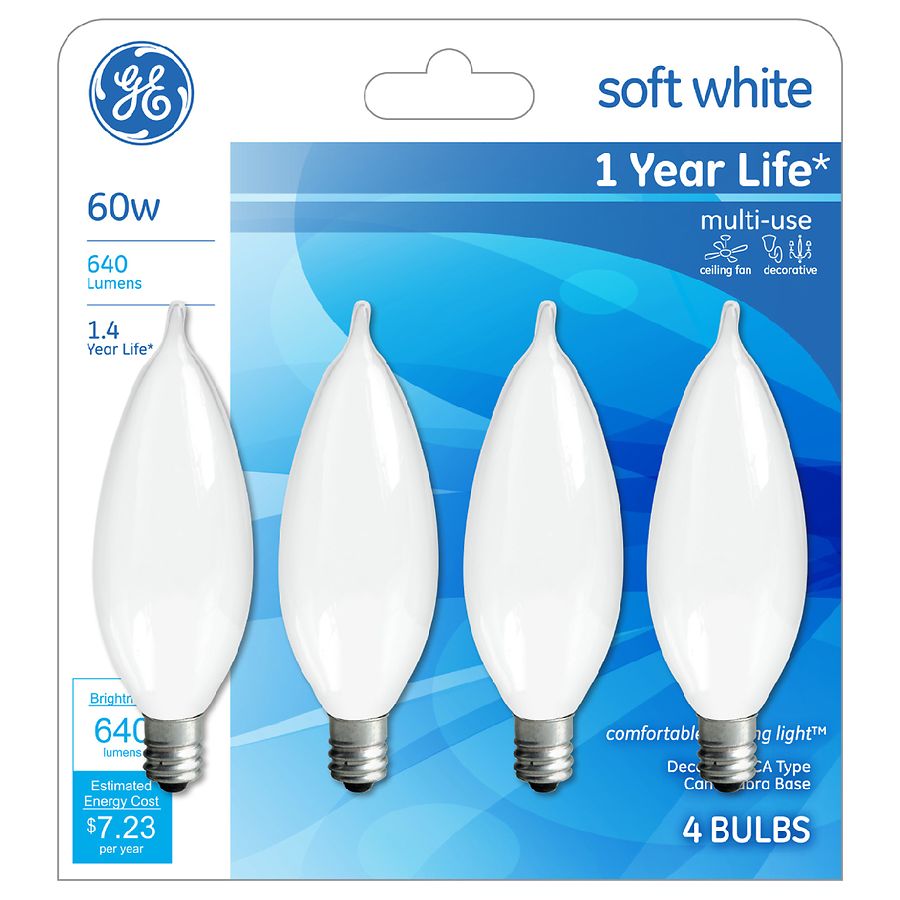 Bent-Tip Clear 4-Pk - Quantity 4 G E Lighting 76230 Candelabra Light Bulb 40-Watt 