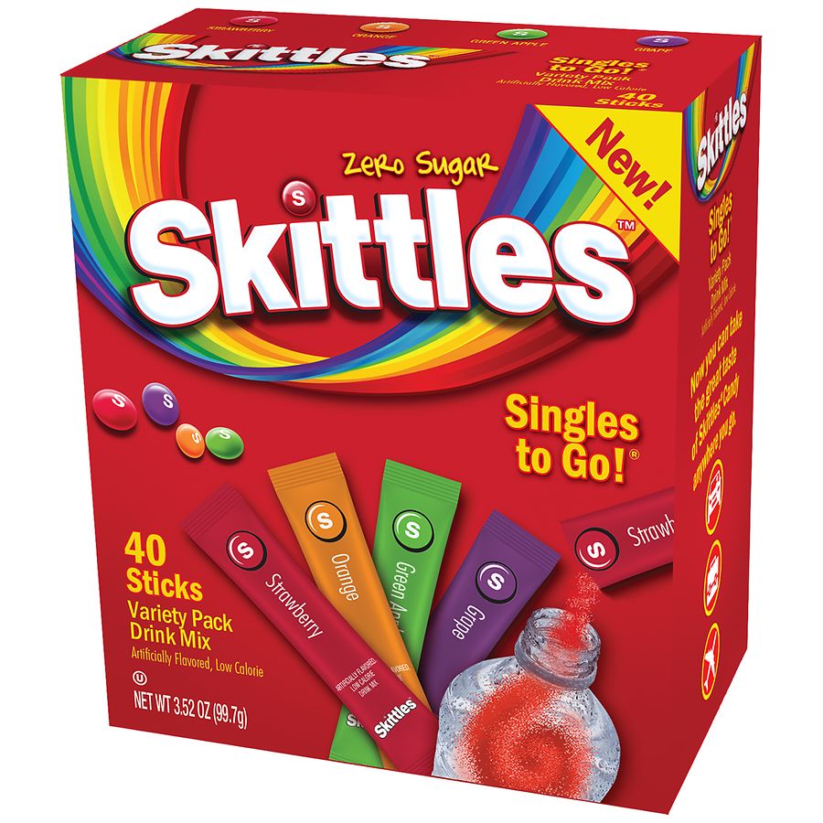 PACK OF 2 Skittles Singles to Go Drink Mix 