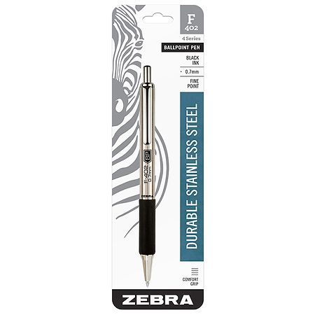Zebra Stainless Steel Ballpoint Pen, Medium 0.7mm Black