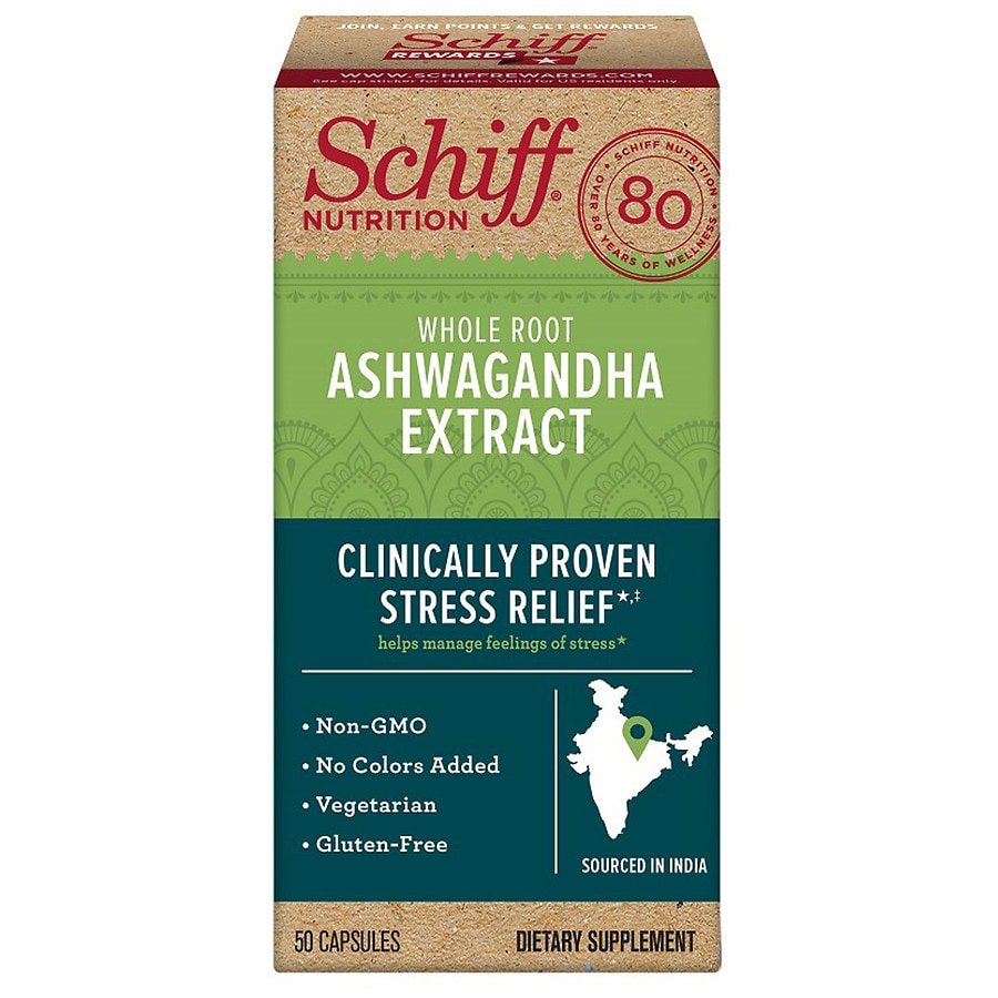  Schiff Whole Root Ashwagandha Extract Stress Relief Capsules 