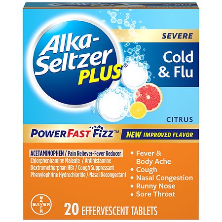 Alka Seltzer Plus Severe Cold Flu Powerfast Fizz Citrus Effervescent Tablets Citrus Walgreens