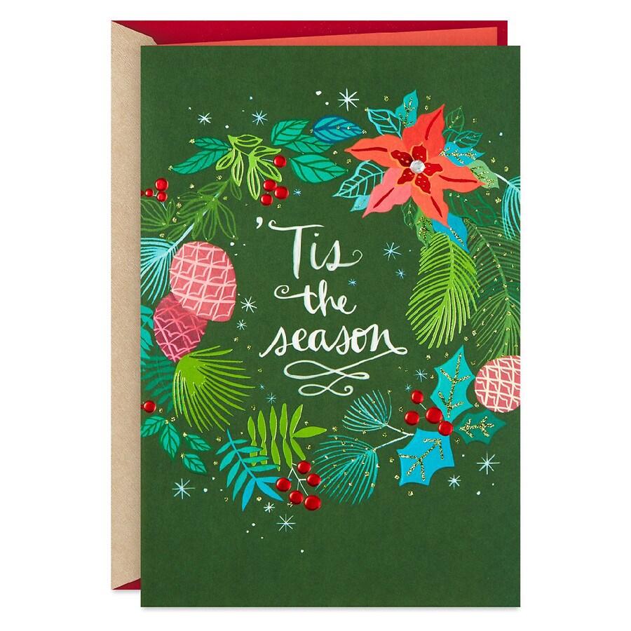 Hallmark Christmas Card (Season's Greetings Floral Holiday Wreath) S13