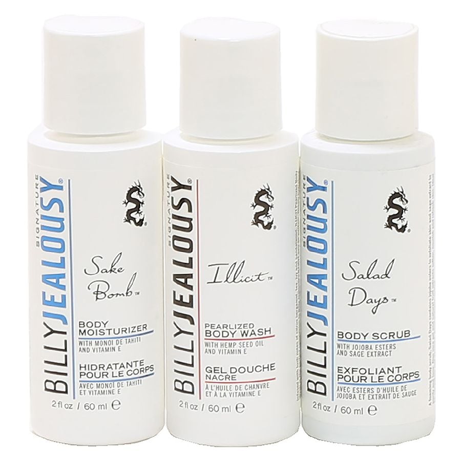  Billy Jealousy Sake Bomb Body Moisturizer, Illicit Body Wash, Salad Days Body Scrub 