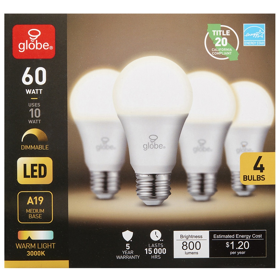  GLOBE Warm Light LED Dimmable Light Bulb 