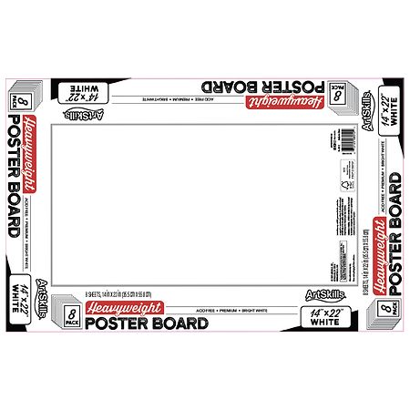 ArtSkills Heavyweight Poster Boards, 14" x 22" White Poster Board, 8 Pieces