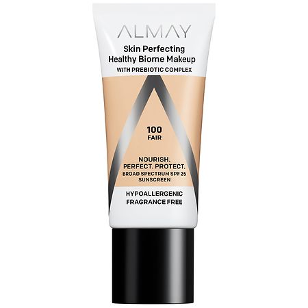 Almay Skin Perfecting Healthy Biome Foundation Makeup with Prebiotic Complex SPF 25, Hypoallergenic, Fragrance Free - 100 Fair