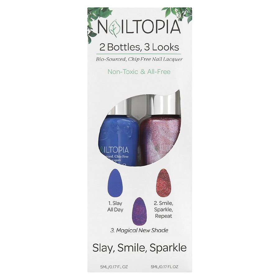 Nailtopia 2 Bottles 3 Looks Nail Lacquer Set Slay Smile Sparkle Walgreens