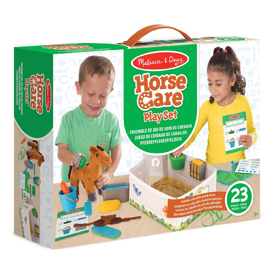 melissa & doug feed & groom horse care play set