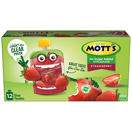 UPC 014800004199 product image for Mott's No Sugar Added Strawberry Applesauce Pouches - 3.2 oz x 12 pack | upcitemdb.com