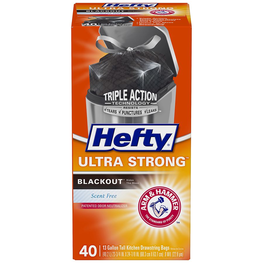 Hefty Ultra Strong Blackout Kitchen Trash Bags 13 Gallon 80Count Clean Burst 
