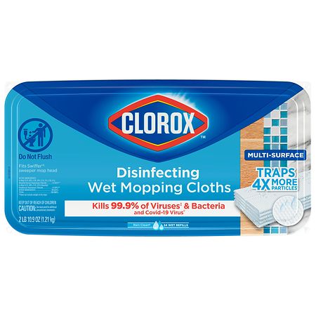 Clorox Disinfecting Wet Mopping Cloths, Rain Clean, 24 Wet Refills