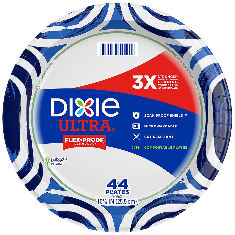Everyday Paper Plates,10 1/16inch Dinner Size Printed Disposable Plate 0 1 220 Count 5 Packs of 44 Plates Pack/220 Count 