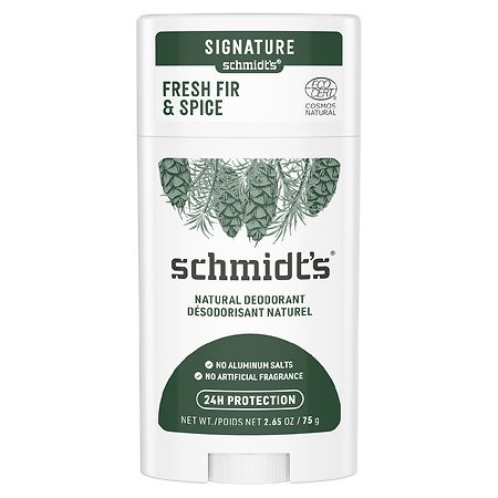 Schmidt s Aluminum Free Natural Deodorant for Women and Men  Fresh Fir & Spice with 24 Hour Odor Protection  Certified Natural  Vegan  Cruelty Free  2.65 oz