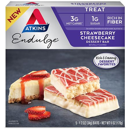 Atkins Endulge Strawberry Cheesecake Dessert Bar Treat  1.2 oz  5 count