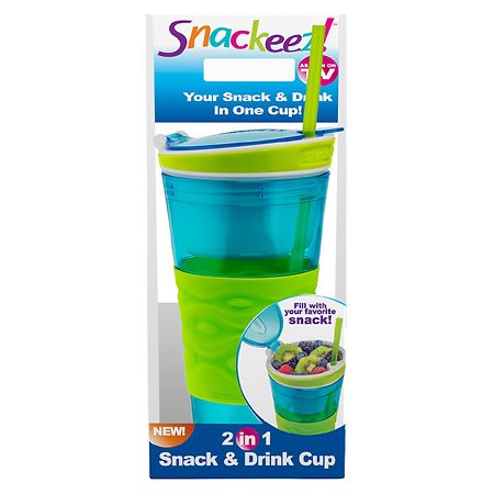 Snackeez Blue & Green NEW 2 In 1 SNACK & DRINK CUP 