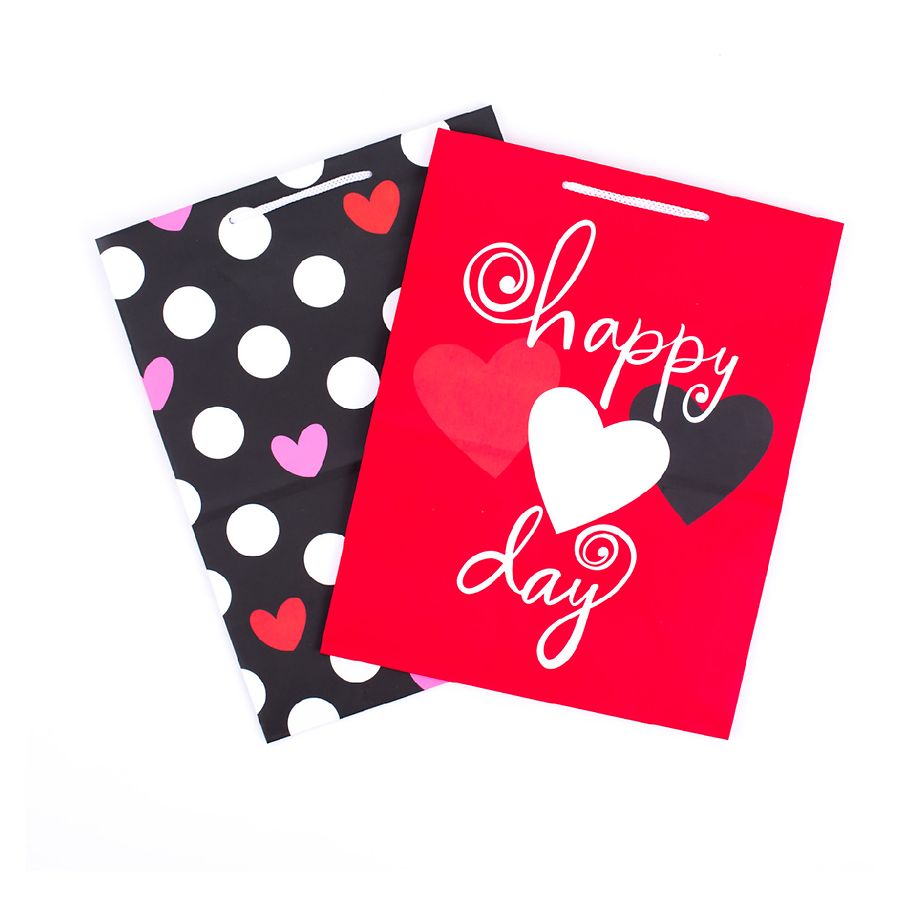 Hallmark Valentine's Day Gift Bags (Red Heart & Black Dots)