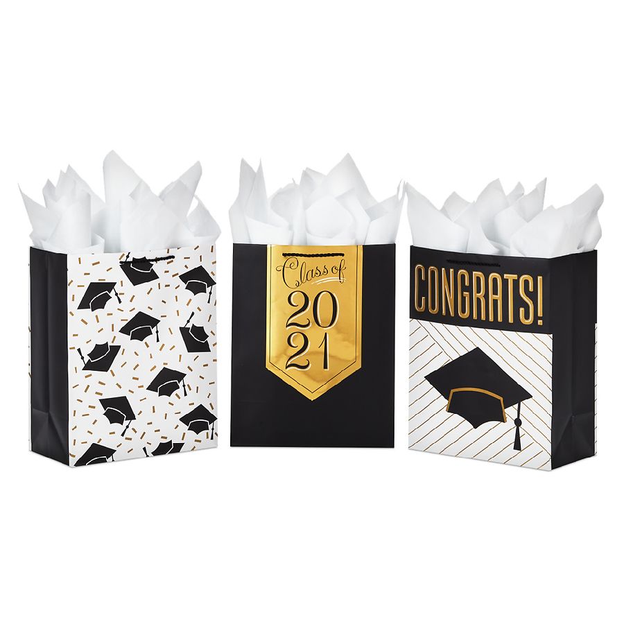 Hallmark Graduation Gift Bags with Tissue Paper, Class of 2021, Congrats, Mortarboards