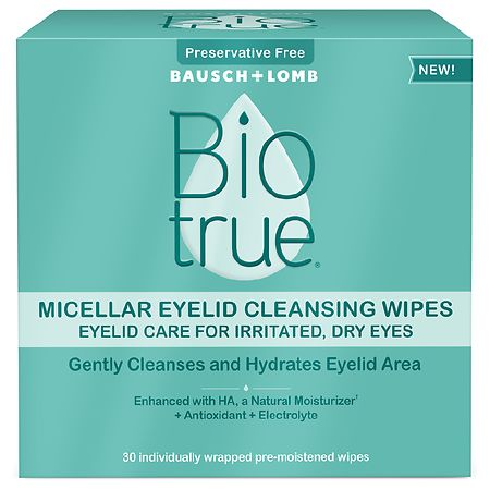 Biotrue Micellar Eyelid Cleansing Wipes, Eyelid Care for Irritated and Dry Eyes, Preservative Free, Pack of 30 from Bausch + Lomb