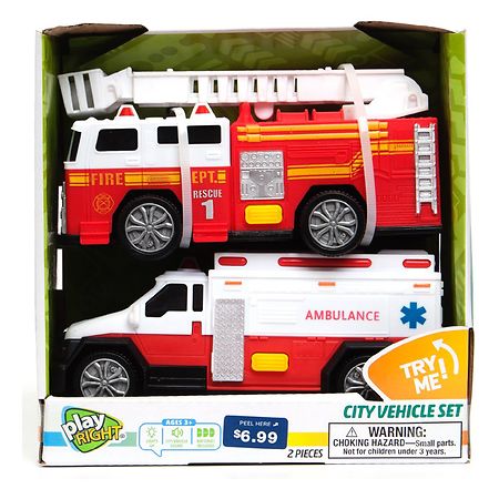 Fire Truck Ambulance & More Wooden City Vehicles Set for Kids Police 