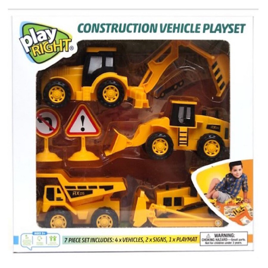 Playright Construction Vehicle Playset with Playmat