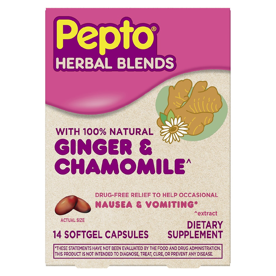 Pepto-Bismol Herbal Blends 100% Natural Ginger & Chamomile Extract