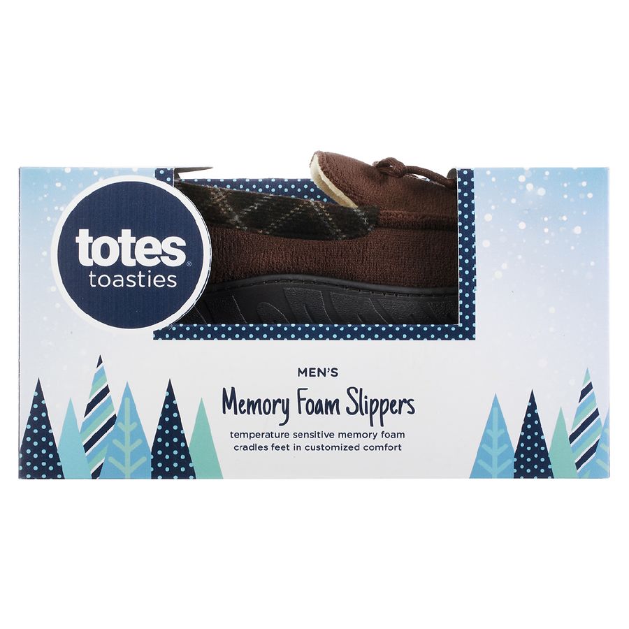 totes Men Moccasin Memory Foam Slipper Large, Brown