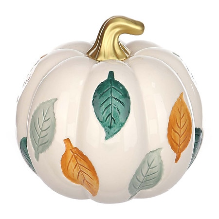 Festive Voice Leaf Pattern Ceramic Pumpkin