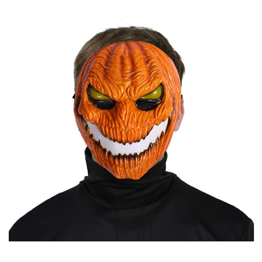 Festive Voice Light Up Pumpkin King Mask, Yellow