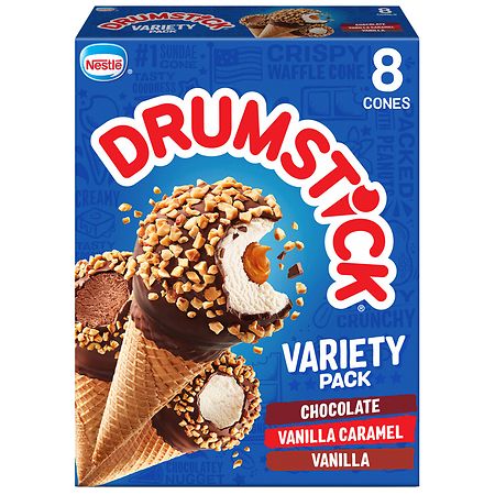 Nestle drumstick frozen dairy dessert cones variety pack - 8ct (072554001536)
