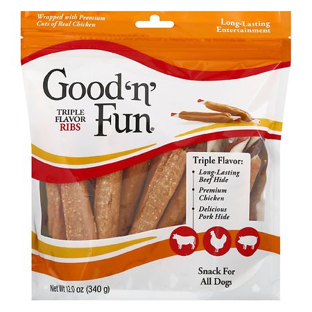 Good ’n’ Fun Triple Flavor Ribs Rawhide Snack for All Dogs 