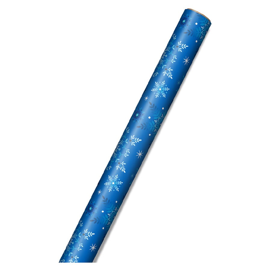 Inspirations from Hallmark Christmas Wrapping Paper Roll White Snowflakes on Bright Blue