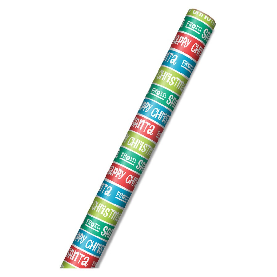 Inspirations from Hallmark Christmas Wrapping Paper Roll From Santa in Green, Red and Blue Stripes