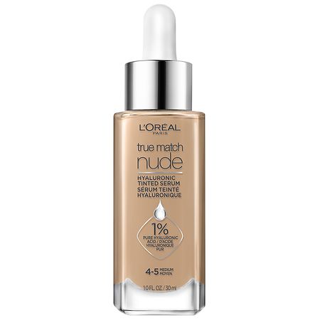 L'Oreal Paris True Match Nude Hyaluronic Tinted Serum Foundation with 1% Hyaluronic acid, Medium 4-5, 1 fl. oz. (B091D5RRKV)