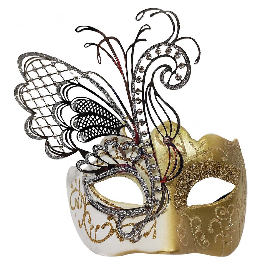 Festive Voice Laser Metal Half Mask, Gold