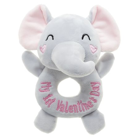 Festive Voice My First Valentine's Day Pink Elephant Rattle