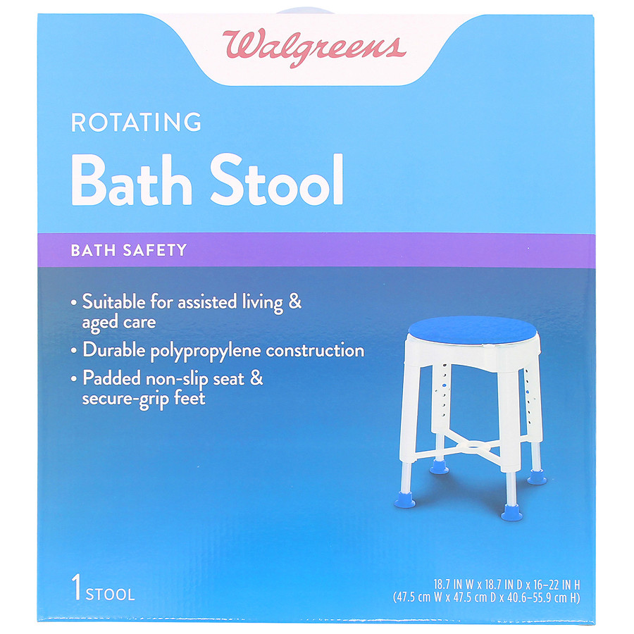 Walgreens Bath Stool With Rotating Seat White and Blue